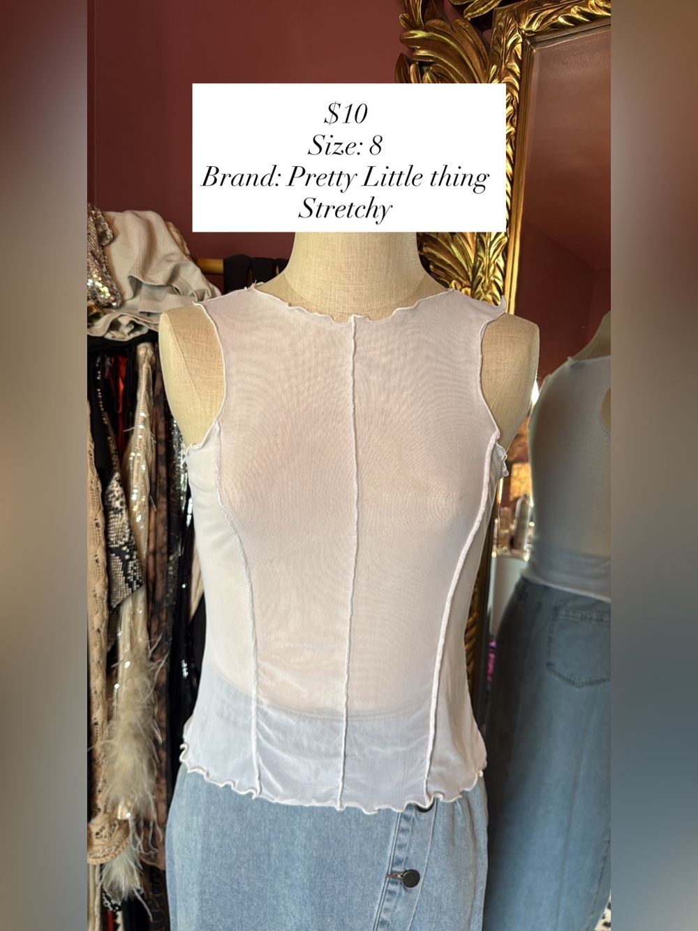 PrettyLittleThing White Sheer Ribbed Lettuce-Edge Tank